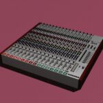 A 3D model of a mixer in the style of Reason Studios, with elements of the aesthetics of the anime "Akira" and Golden Hip-Hop.